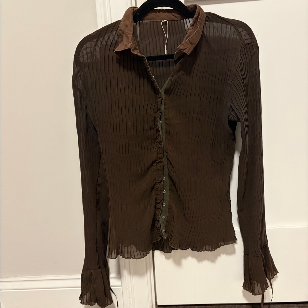 Elegant Brown Sheer Women's Top